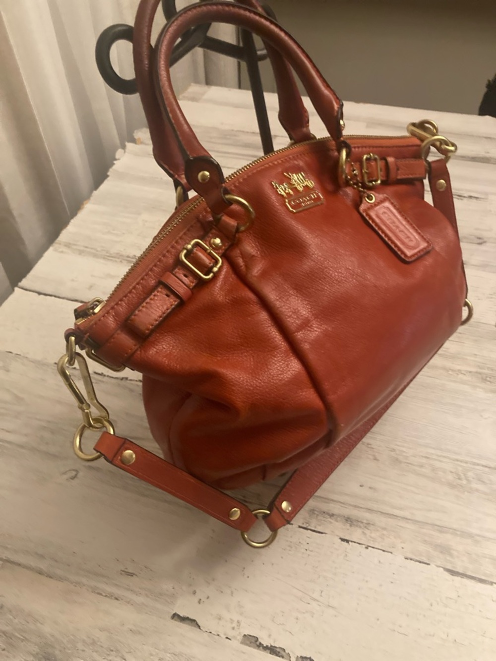 Genuine Coach Madison Lyndsey Vintage Leather 2 WaySatchel Dark Pumpkin Orange - Picture 3 of 15
